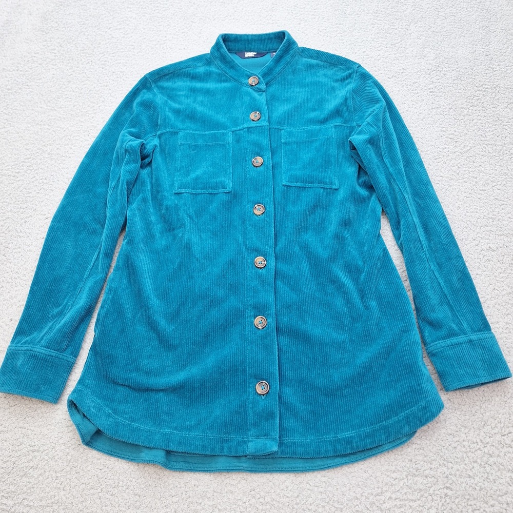 Lands End Shirt Jacket Corduroy Womens Small Teal Blue‎ Corduroy Shacket